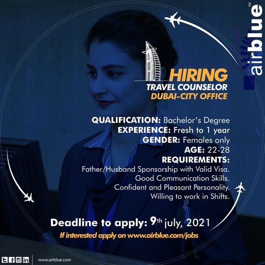 UAE Jobs For Pakistani - Airline Jobs AirBlue Airline- Dubai Jobs - Jobs in Sharjah UAE Jobs For Pakistani
