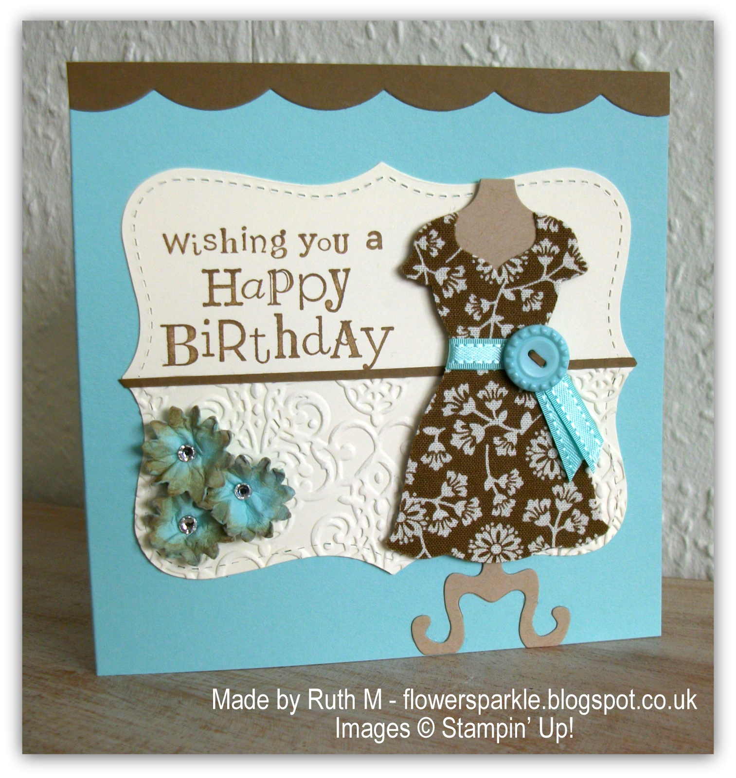 Flower Sparkle Fabric Dress Happy Birthday Card