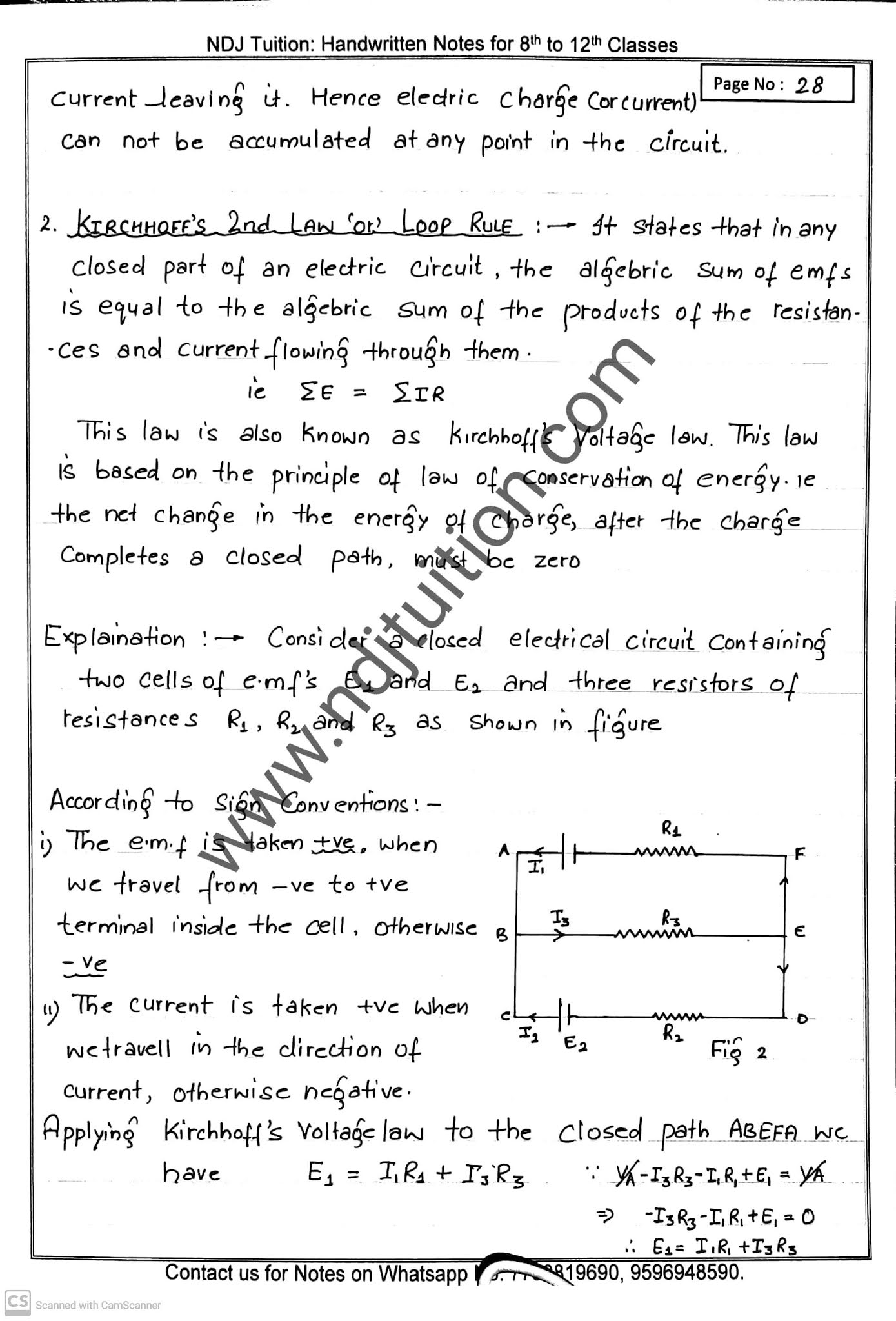 Current Electricity Class 12th Handwritten Notes CBSE NDJ Tuition