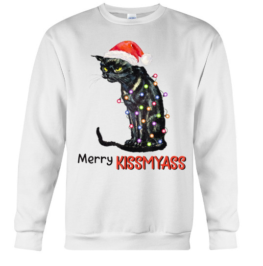 Merry Kissmyass Cat Santa Hat Christmas T Shirts Hoodie Sweatshirt