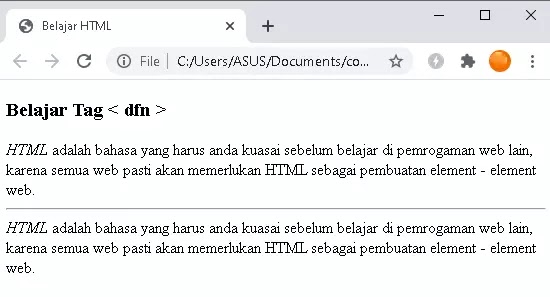 penggunaan tag dfn pada html tag dfn