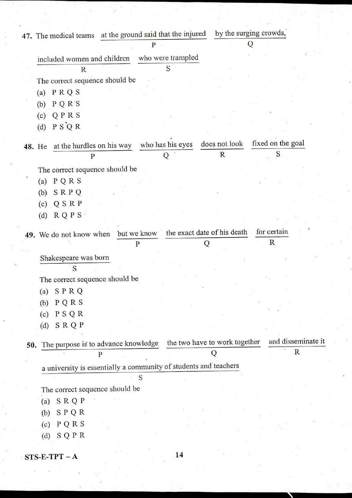 UPSC CDS II 2017 Entrance Exam English question paper UPSC CDS II 2017 English question paper