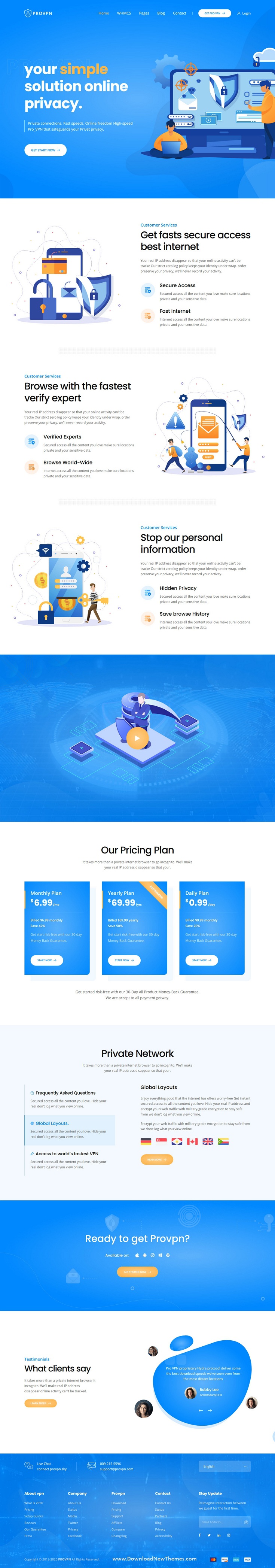 Provpn Multipurpose VPN HTML Template with WHMCS - Download New Themes