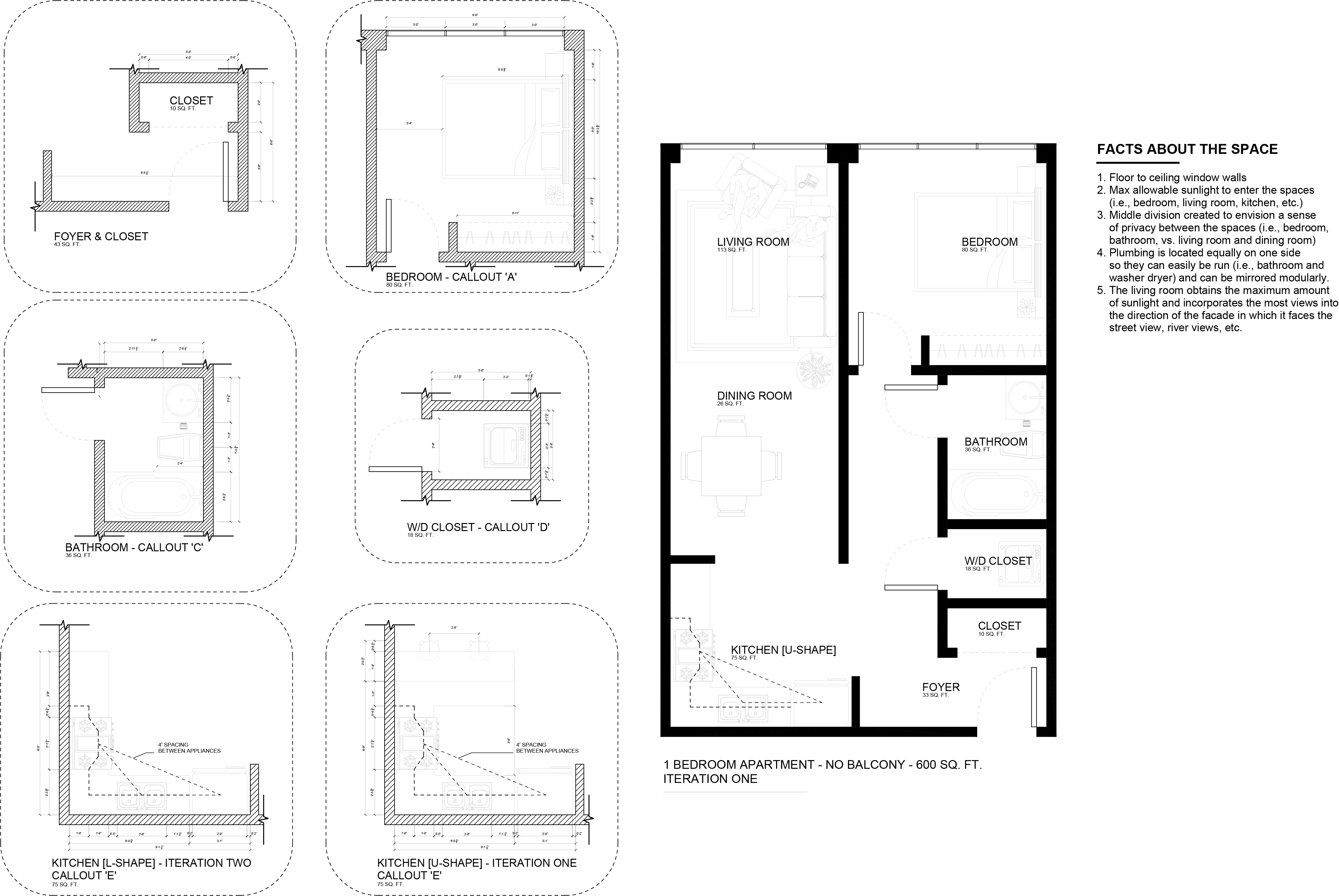 1 bedroom no balcony apartment concept