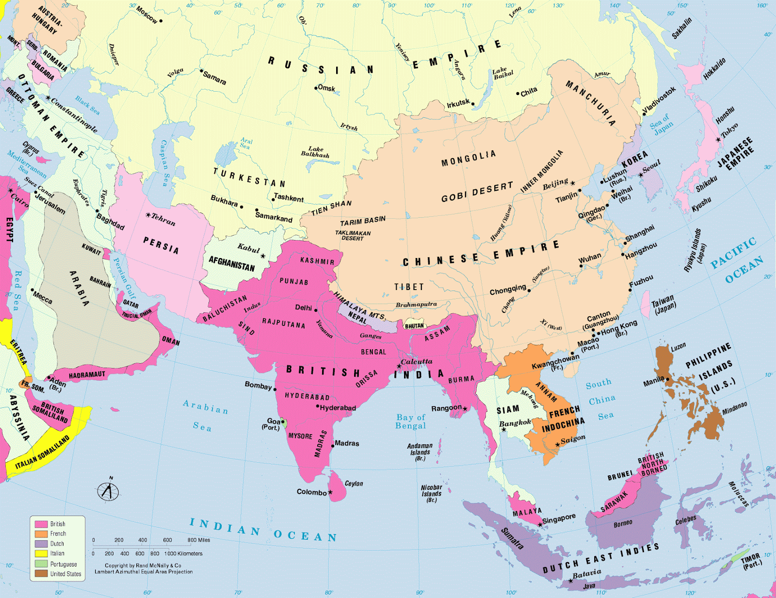 Карта азии 19 века