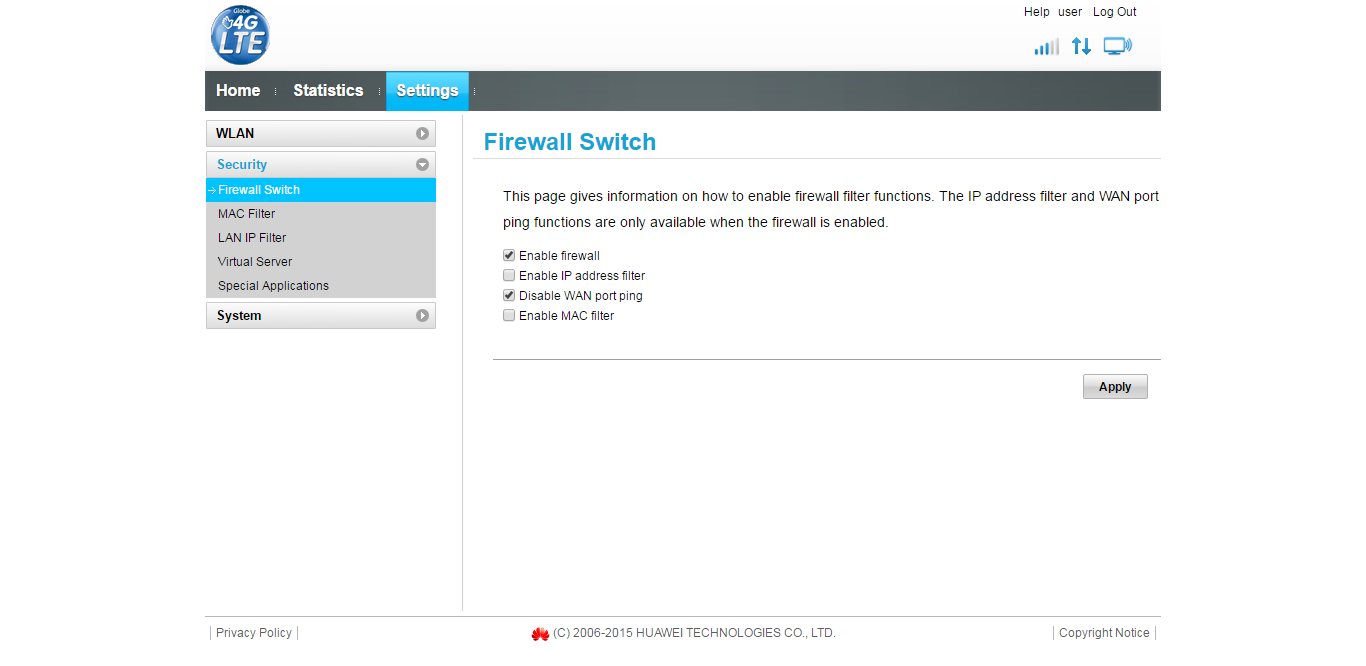 Globe LTE Modem Huawei B315s936 Gateway Dashboard