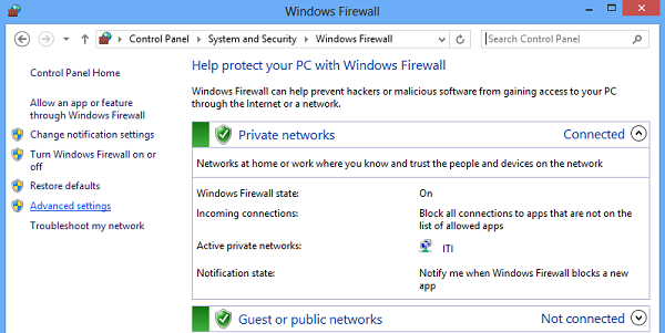 การตั้งค่าขั้นสูงของ Windows Firewall