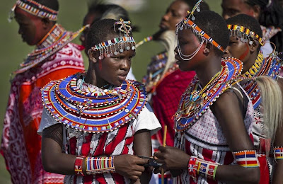 Beautifully adorned ladies at the Maasai Olympics 2014 Kenya