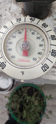 "last night temperature, the gauge reflecting minus 1 degree."