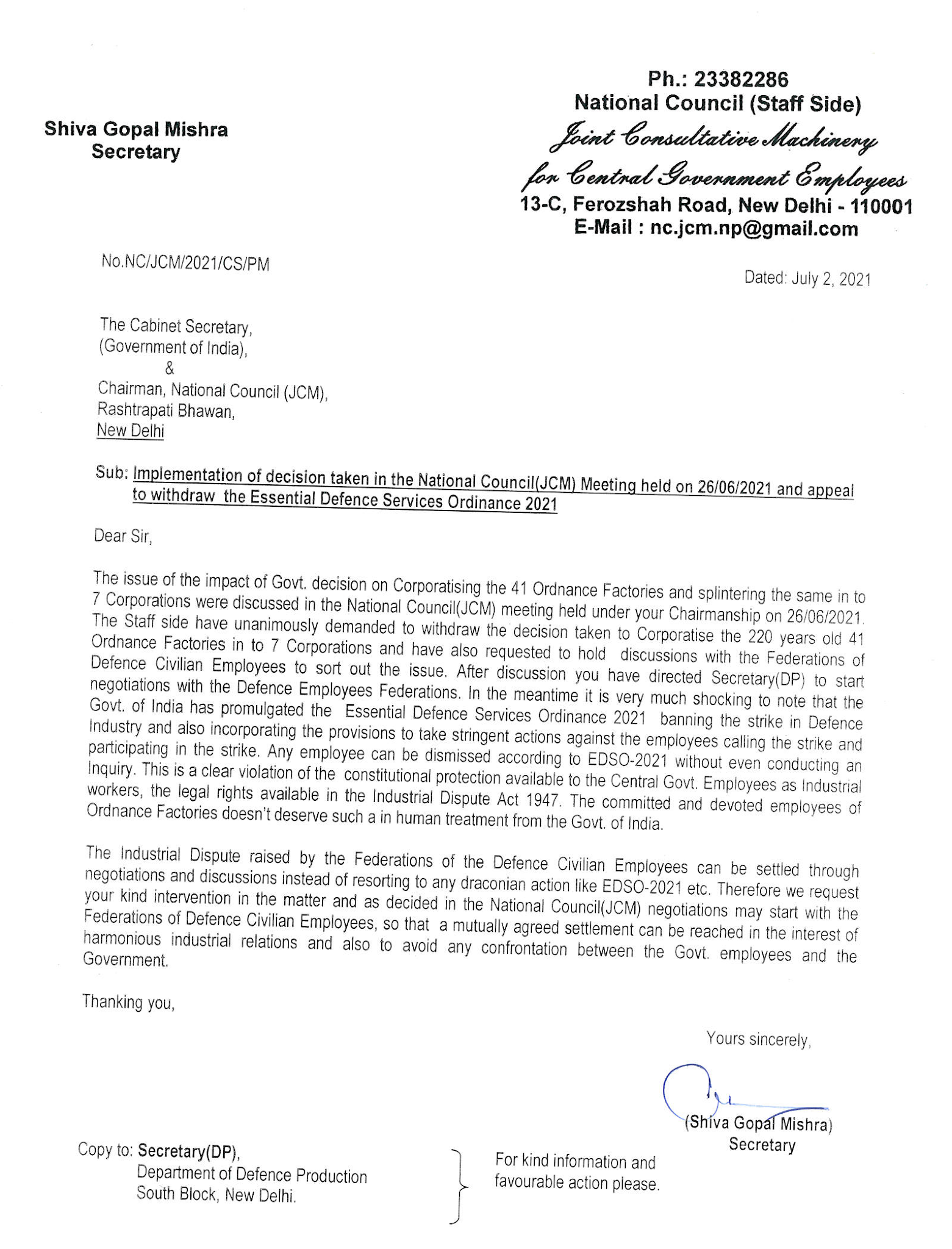 National Federation of Postal Employees Letter to Secretary by