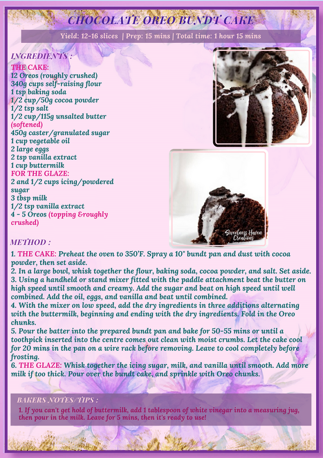 CHOCOLATE OREO BUNDT CAKE RECIPE