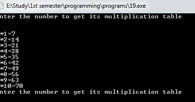 C++ Codes: Programm to get multiplication table