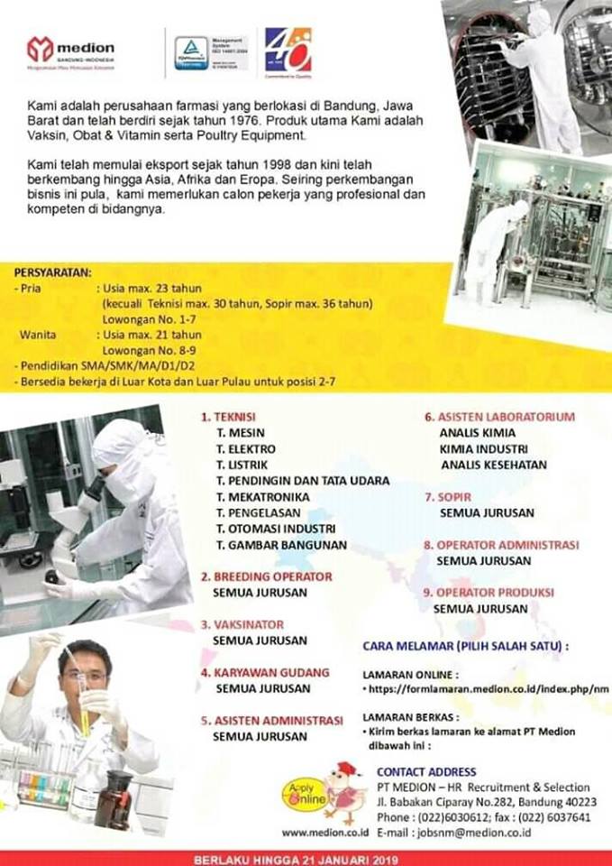 lowongan kerja teknisi PT Medion Bandung - pencari kerja