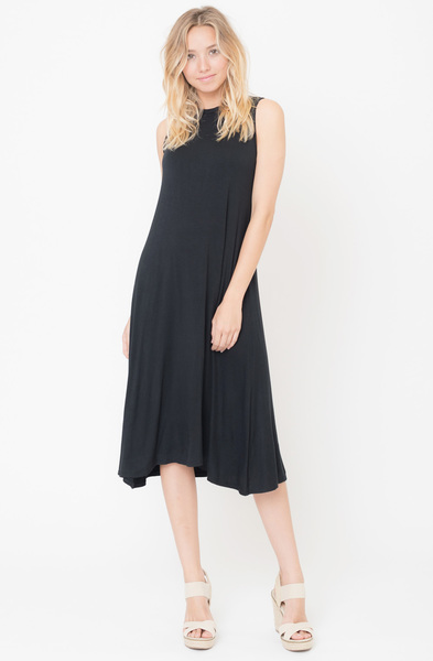 Buy Now Black Solid Swing Tank Midi Dress Online