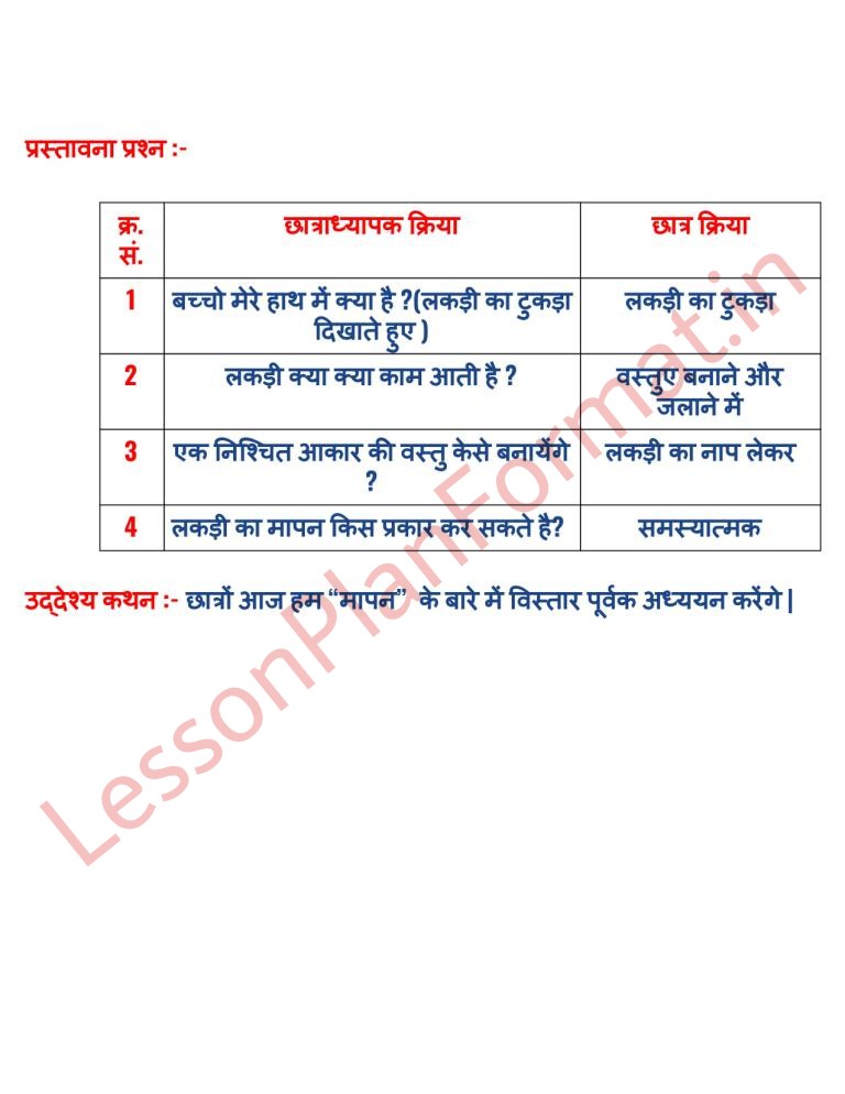Maths Lesson Plan In Hindi Mapan B.ed Deled