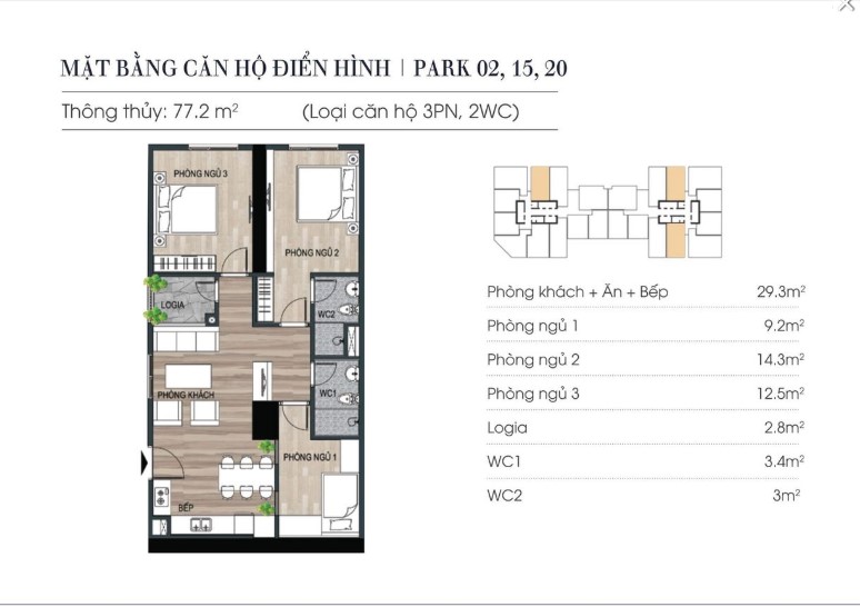 Thiết kế nội thất căn hộ 3 phòng ngủ (77m2) Eurowindow River Park Đông Trù