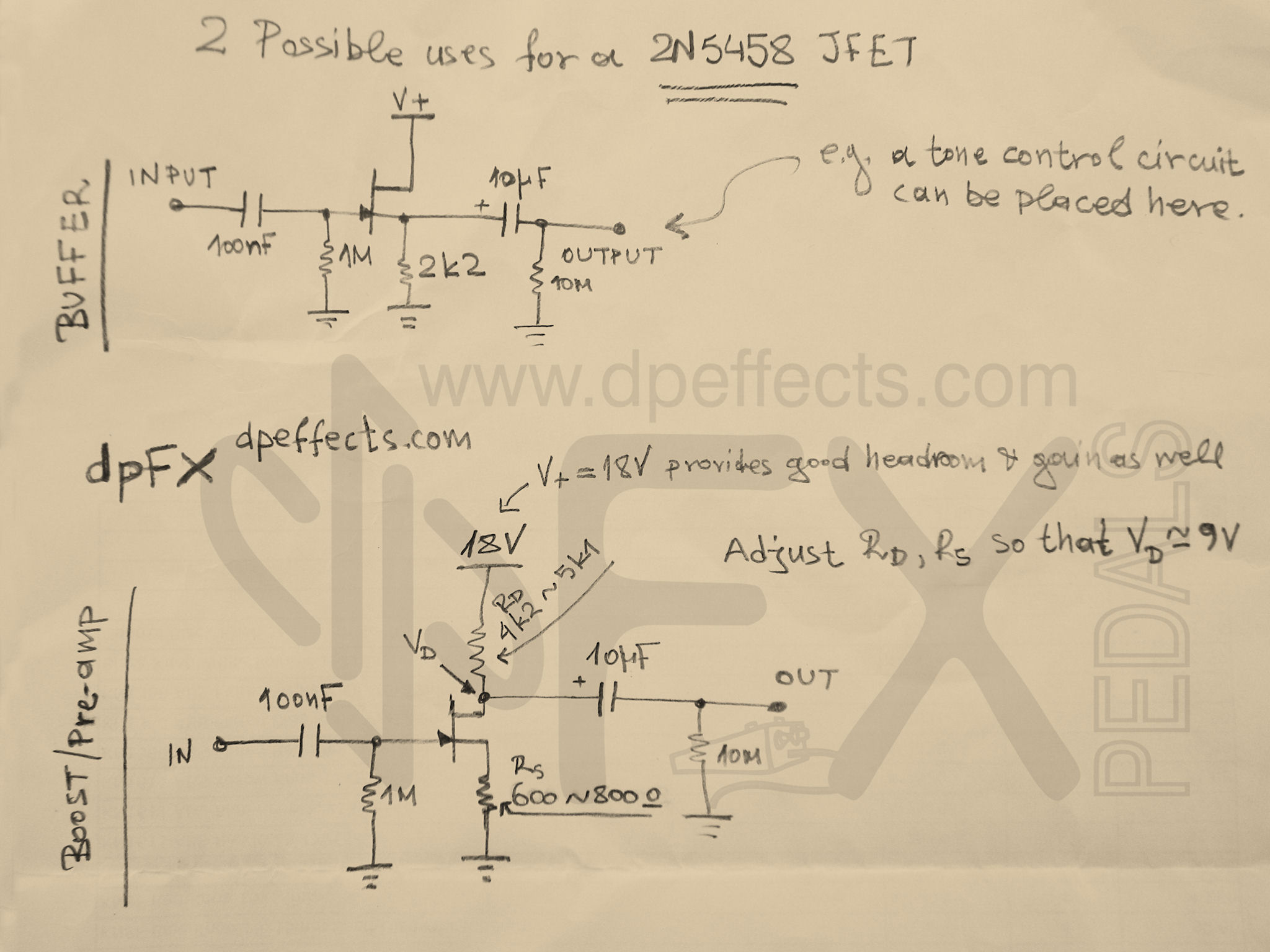 Two simple audio uses for 2N5458 JFETs - dpFX Pedals