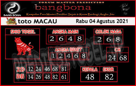 Prediksi Bangbona Toto Macau Rabu 04 Agustus 2021