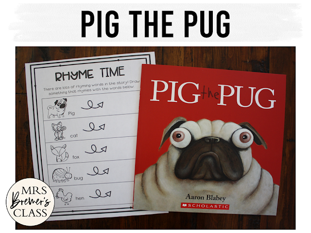 Pig the Pug book study activities unit with Common Core aligned literacy companion activities for Kindergarten and First Grade