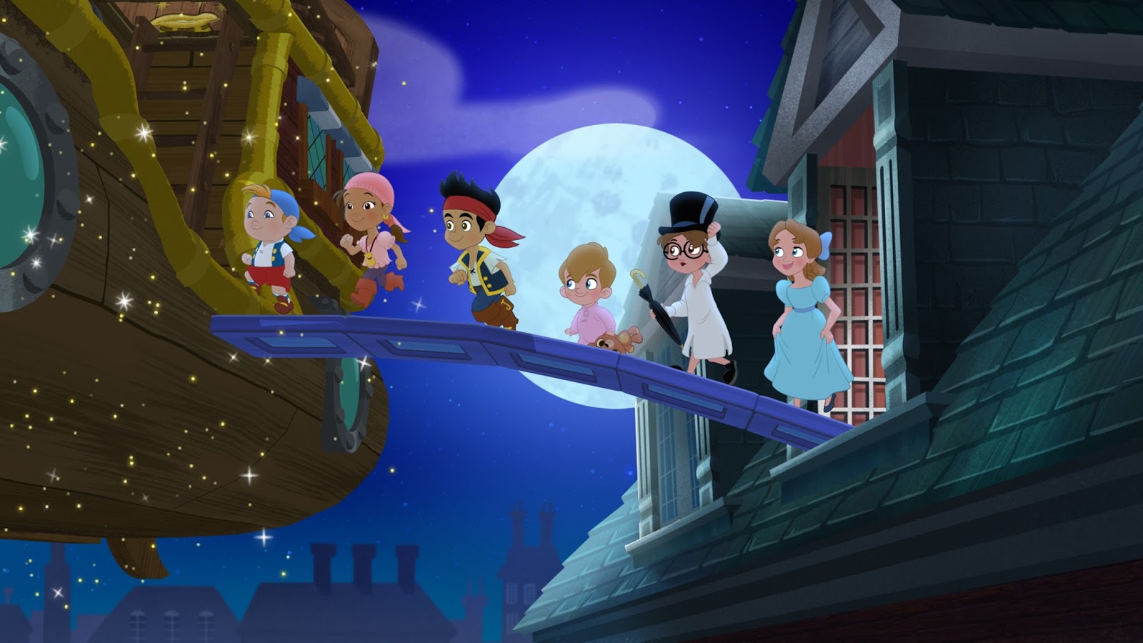 Jake and his crew of kid pirates take flight over London in Disney Junior's "Jake and the Never Land Pirates: Battle for the Book!," a primetime special