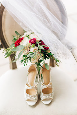 bridal bouquet and shoes
