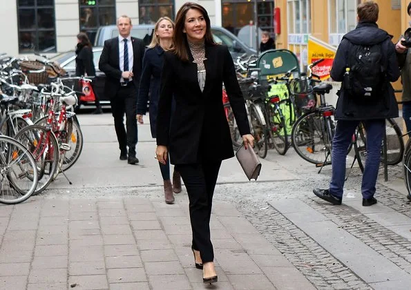 Crown Princess Mary wore an Zara Crepe Frock Coat, L.K Bennett Pumps and carried Quidam Alligator grey Clutch at the Copenhagen International Documentary Festival