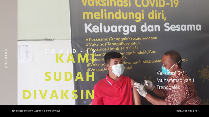 Vaksin Dosis Pertama untuk Dewan guru dan Karyawan SMK Muhammadiyah 1 Trenggalek