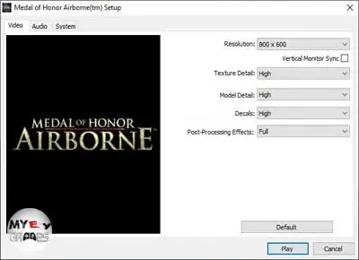 اختيار الإعدادات المناسبة لتشغيل لعبة Middle of Honor Airborne