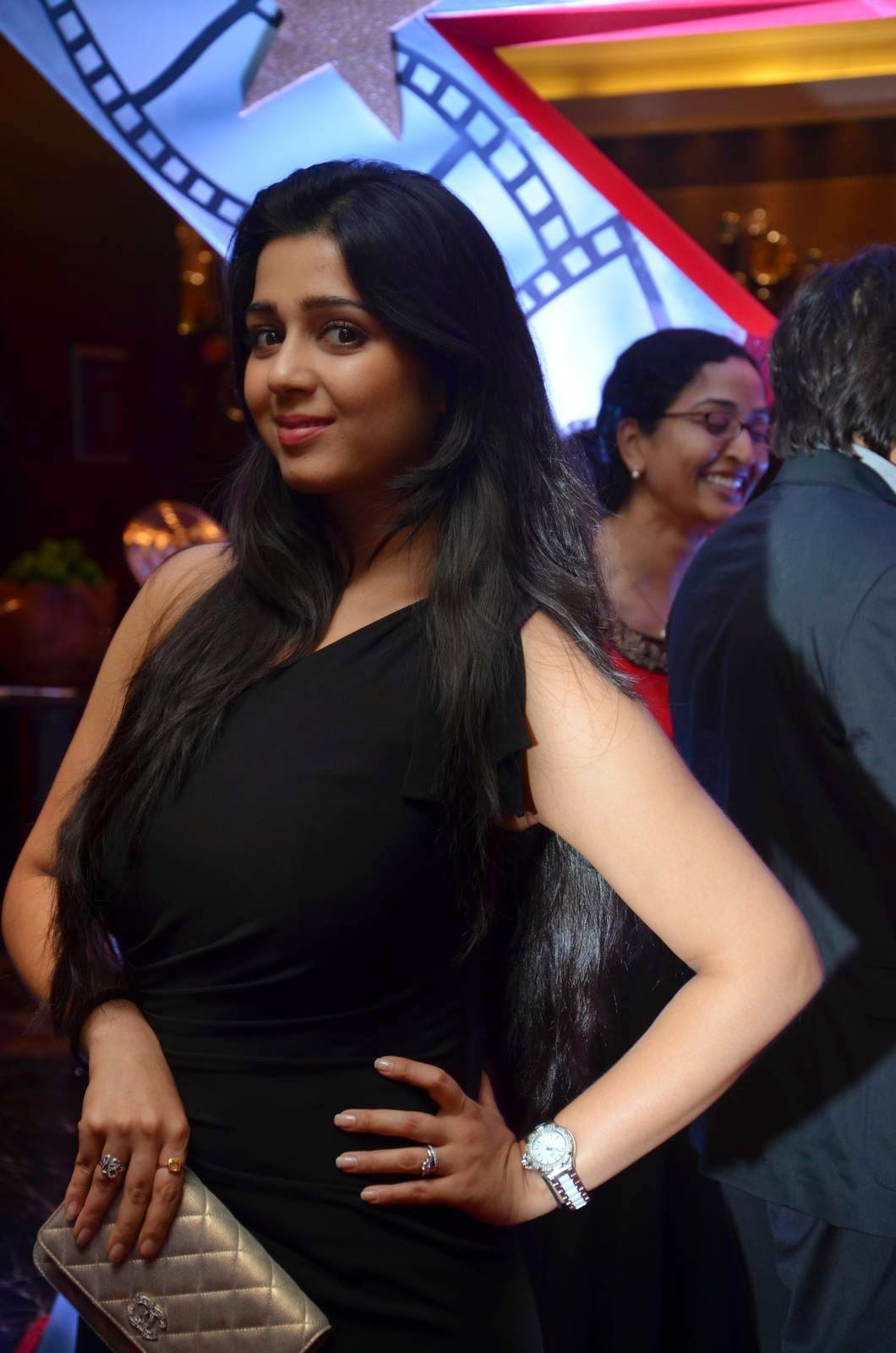 South Actress Charmi Kaur Unseen show Thigh In Black Dress
