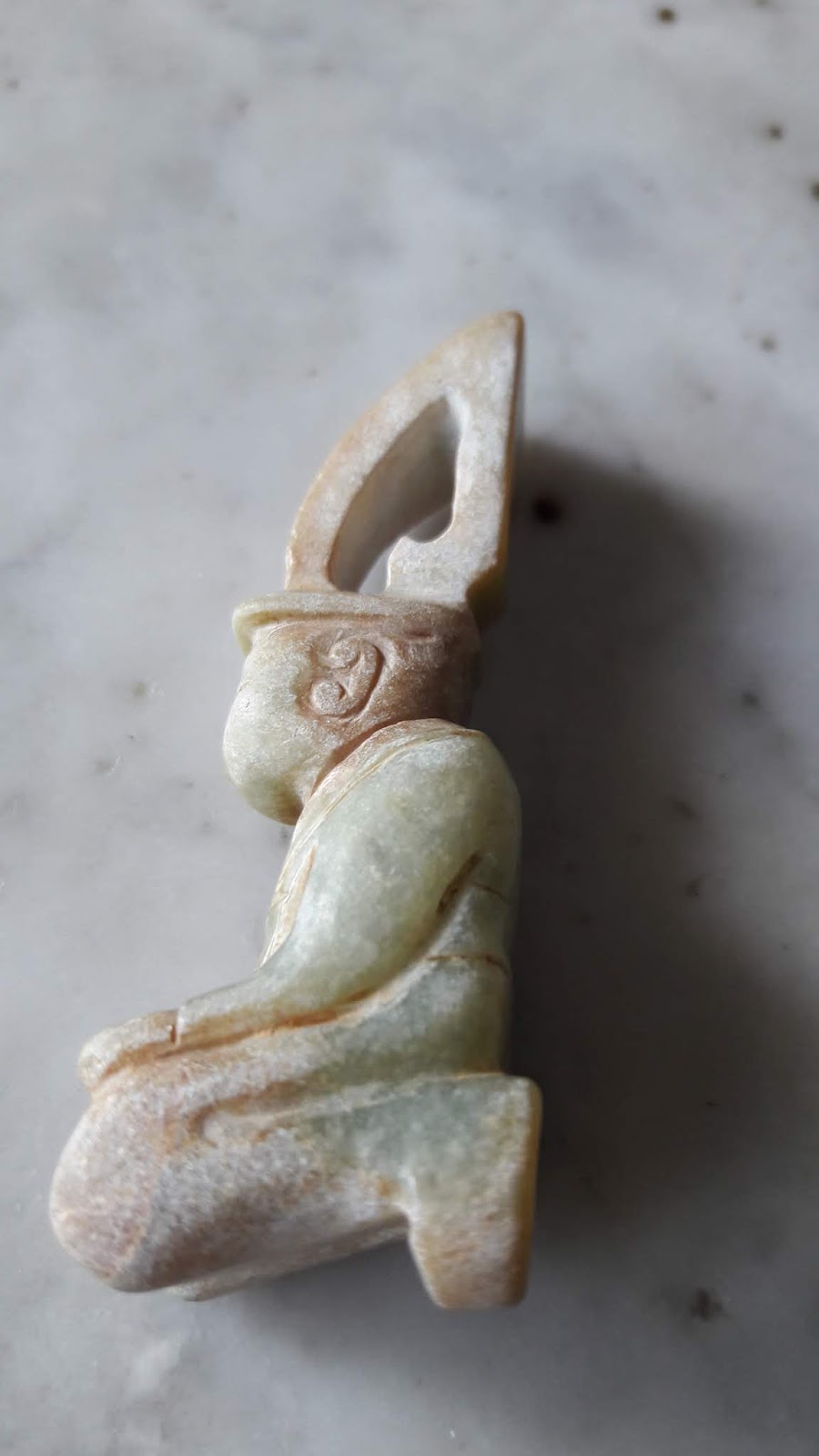 Quietly Musing Kneeling Jade Figurine