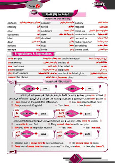 مراجعة العمالقة في اللغه الانجليزيه للصف الثانى الإعدادى الترم الثاني لشهر ابريل، تدريبات وامتحانات على الوحدتين التاسعة والعاشرة