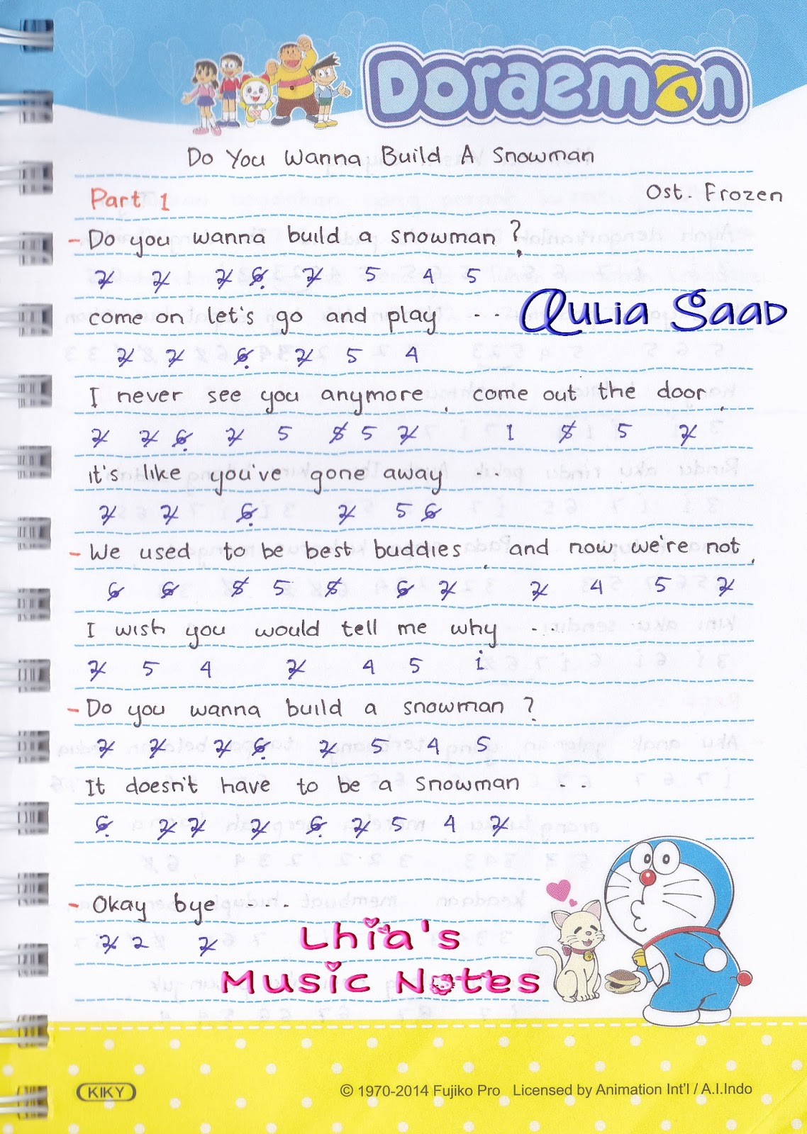 Not Angka Lagu Let It Go Koleksi Not Angka