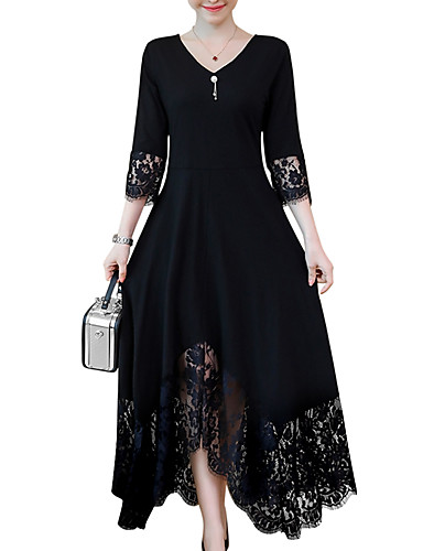 Women's Plus Size Daily Maxi A Line Dress - Solid Colored Black, Lace ...