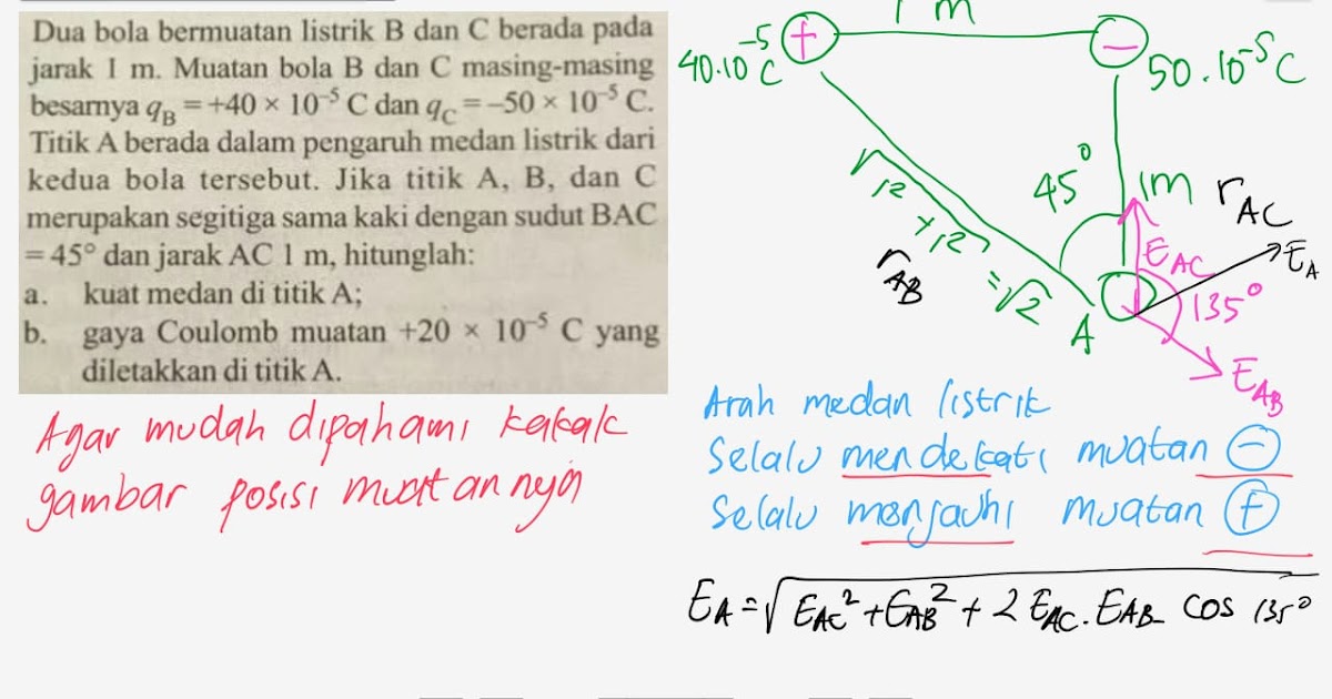 Fisika Fikiran Siap Kacau Penting Isi Blog Setelah Sosialize Geser Kebawah Yaaa Menghitung Medan Listrik Dan Gaya Di Segitiga Sama Kaki Dan Gaya Coulomb Di Muatan A