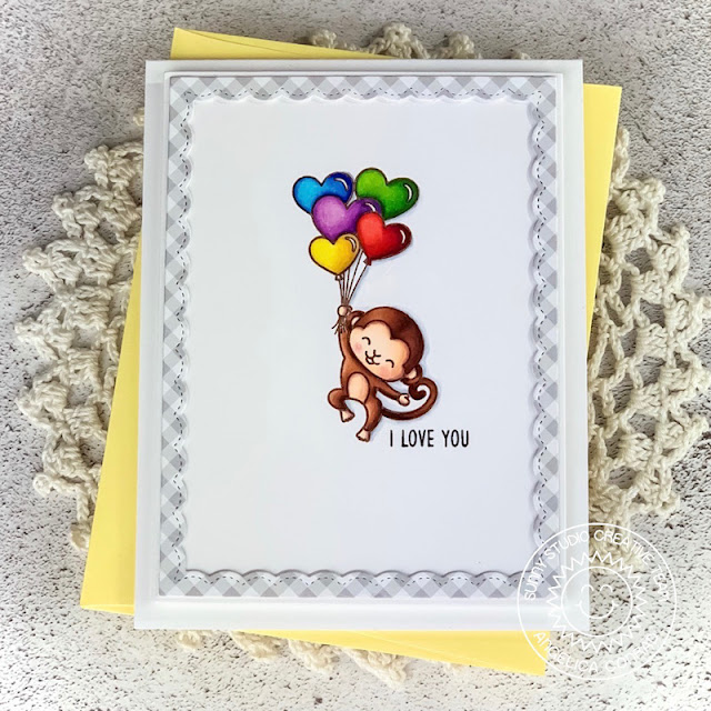 Sunny Studio Stamps: Love Monkey Fancy Frames Dies Love You Card by Angelica Conrad 