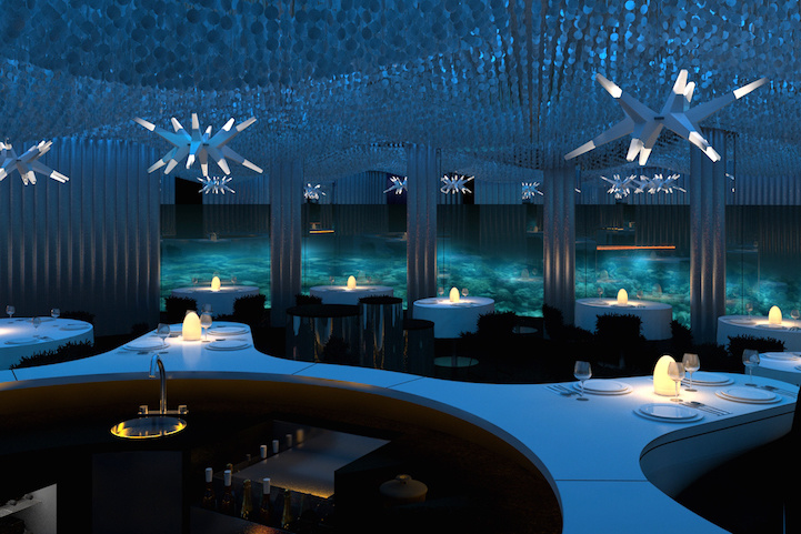 The decor in the restaurant obviously draws inspiration from it's aquatic environment. - This Is The Most Amazing Restaurant On Earth, Only It Isn’t ON The Earth.