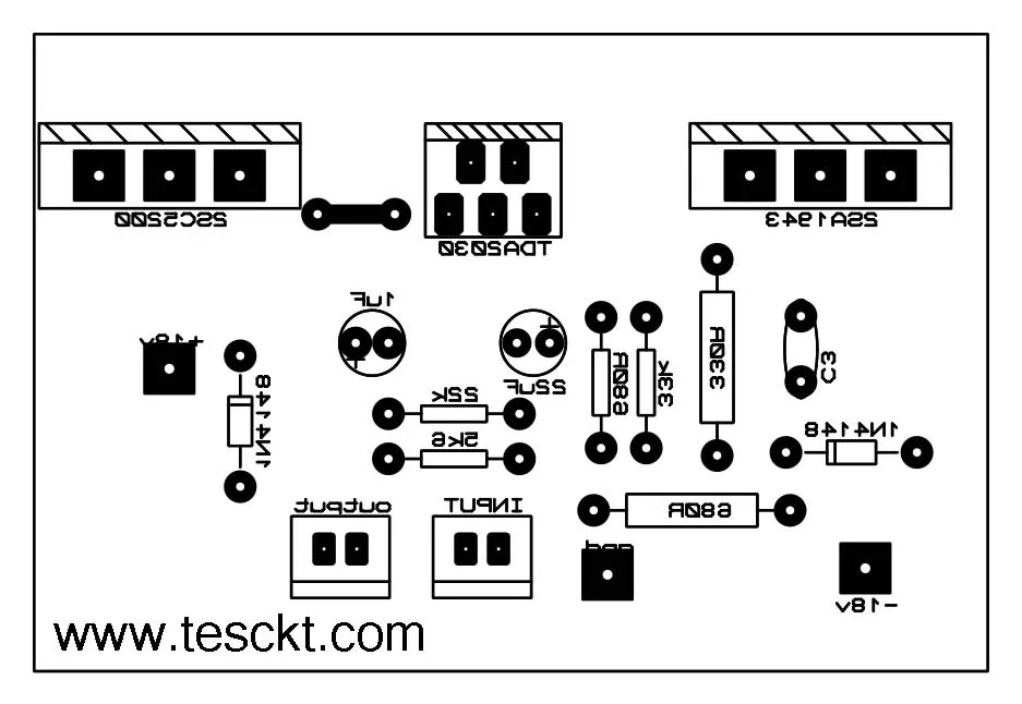 Tda2030 with transistor amplifier PCB top Tda2030 with transistor amplifier PCB top