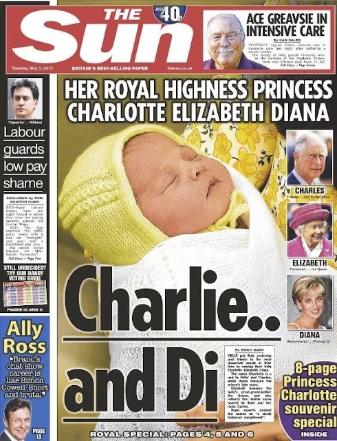 Britain’s newspapers lauded the choice of "Charlotte Elizabeth Diana" as the name of the new baby of Prince William and his wife Kate as a tribute to family on Tuesday on May 4, 2015.