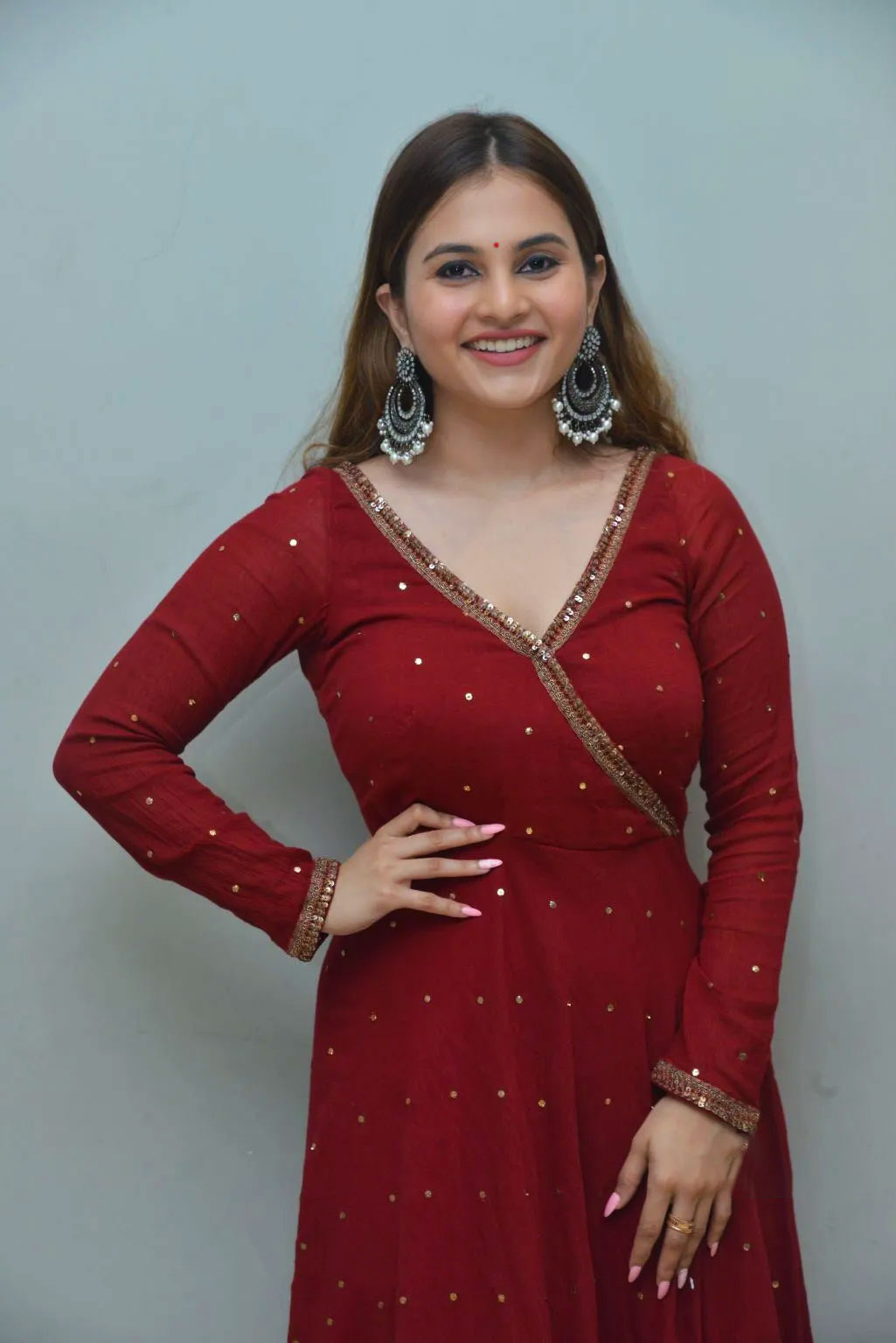 Ramya Pasupuleti Hot Pics in red Maxi Dress