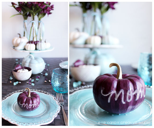 hand lettering on pumpkins, thanksgiving table decor, table ideas