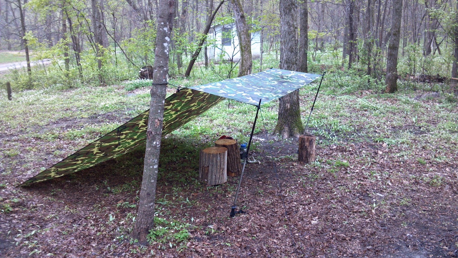 Nine Mile Skid Tarp practice on a rainy hike
