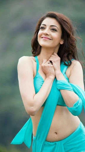 Kajal Aggarwal Very Hot in Blue Saree Photo Collection Navel Queens