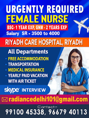 URGENTLY REQUIRED NURSES FOR RIYADH CARE HOSPITAL, RIYADH, SAUDI ARABIA