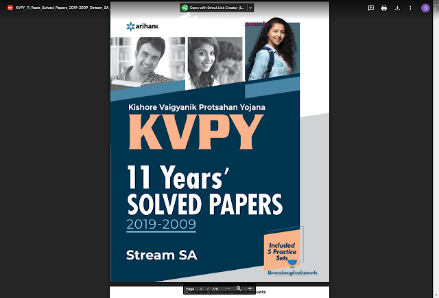 [FREE] KVPY Previous Year Question Paper book PDF Free Download Newest Edition 2021 | 2021 Arihant KVPY Previous Year question with solution for SA Stream