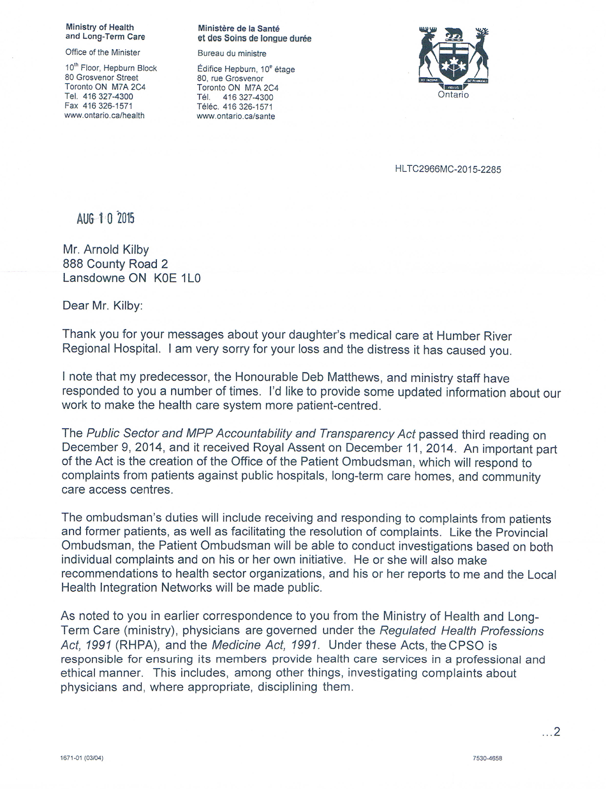 INSTITUTIONAL BETRAYAL==CHIEF CORONER'S OFFICE OF ONTARIODrs. Bert