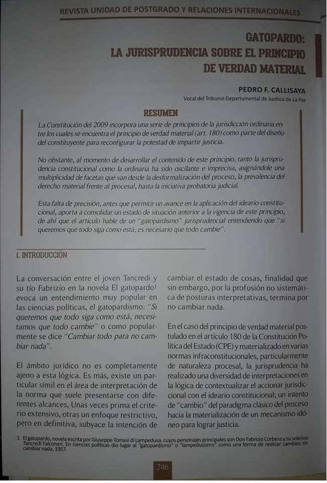 GATOPARDO. LA JURISPRUDENCIA SOBRE EL PRINCIPIO DE VERDAD MATERIAL.