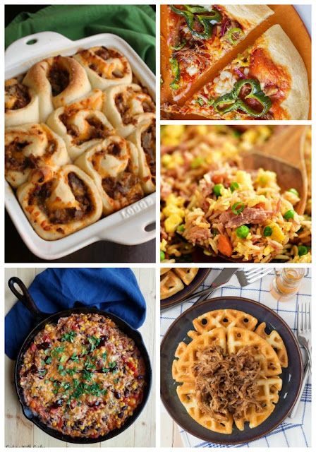 Pulled pork is a fabulous economical way to feed a crowd, but there is almost always leftovers. Here are some great recipes to turn those leftovers into whole new meals! pictures of pulled pork pizza, rolls, fried rice and more using leftover pork