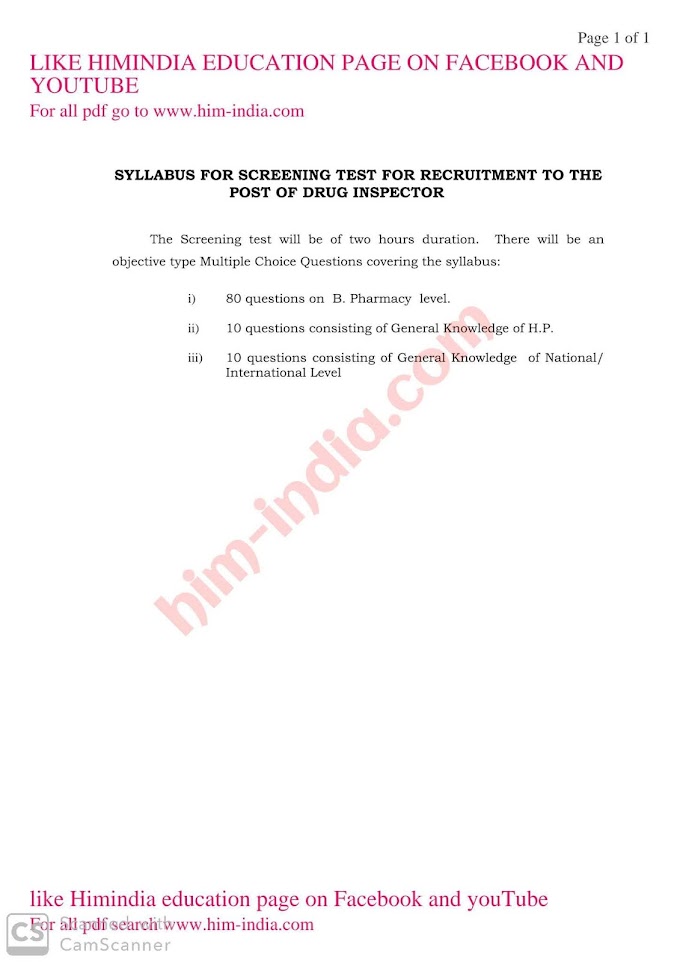 HPPSC Drug Inspector previous paper and syllabus