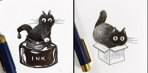 00-Asa-Ishino-Black-Cat-Ink-Drawings-www-designstack-co