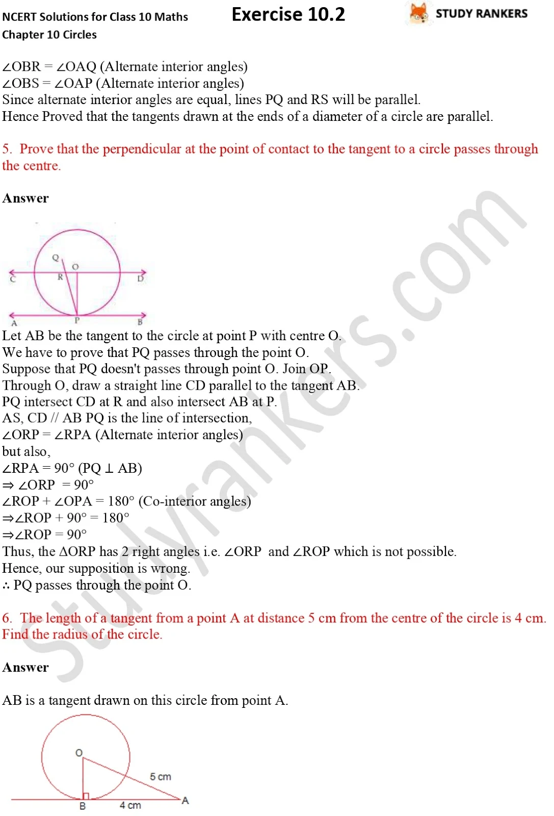NCERT Solutions for Class 10 Maths Chapter 10 Circles Exercise 10.2 Part 4
